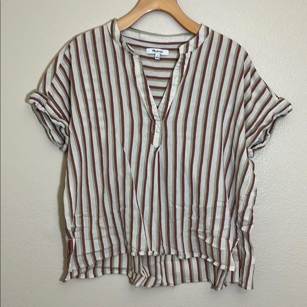 Madewell Striped Cream Lightweight Cotton Short Sleeve Top
